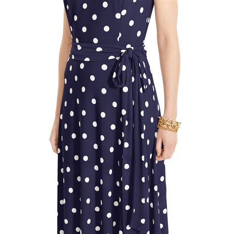 Lauren By Ralph Lauren Polka Dot Jersey Dress In Blue Navy Cream Lyst