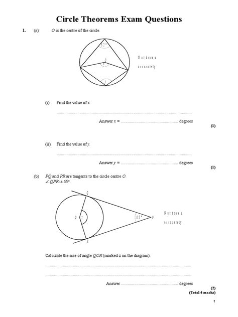 Circle Theorems Exam Questions.rtf | Circle | Angle