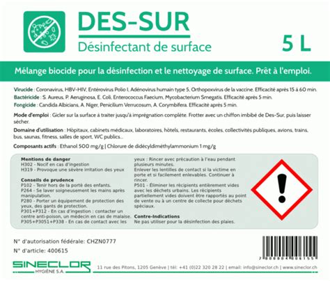 Des Sur Sineclor Hygiene S A