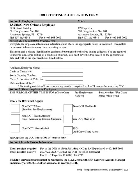 Drug Test Sheet Printable Form