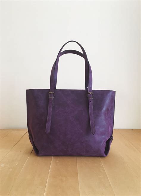 Faux Leather Purple Tote Bag Vegan Handbag Water Resistant Etsy