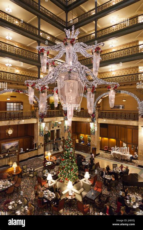 USA, Colorado, Denver, Brown Palace Hotel, interior view with Christmas ...