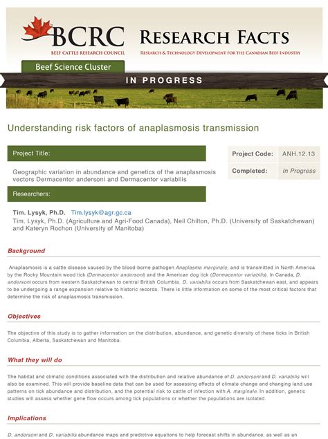 Understanding Risk Factors of Anaplasmosis Transmission - BeefResearch.ca