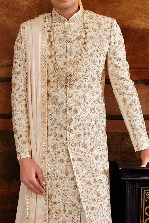 Buy Cream Art Silk Sherwani For Men NMK 6400 Online