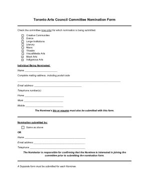 Fillable Online Toronto Arts Council Committee Nomination Form Toronto