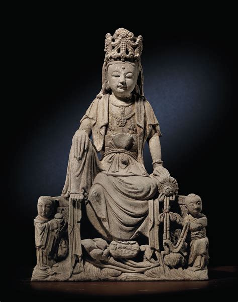 A Rare Stone Figure Of A Seated Guanyin Song Yuan Dynasty