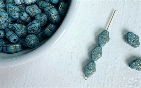 Acrylic Beads Etched Blue Gold Acrylic Flower Oval 17mm 20 Etsy