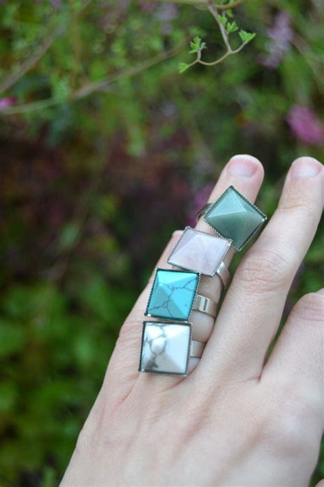 White Howlite Ring White Turquoise Ring White Stone Pyramid Etsy