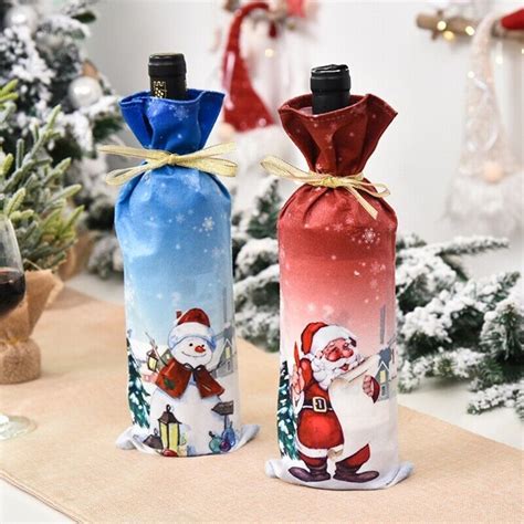 3Pcs Christmas Wine Bottle Cover Bag Cartoon Santa Claus Print Sleeve