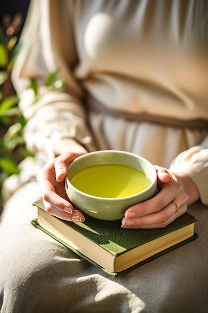 Premium Ai Image Calm Scene Of Hands Cradling A Green Tea Cup With A