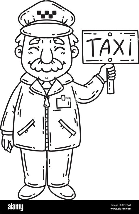 Happy Taxi Driver Isolated Objects On White Background Cartoon Vector