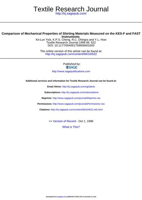 PDF Comparison Of Mechanical Properties Of Shirting Materials