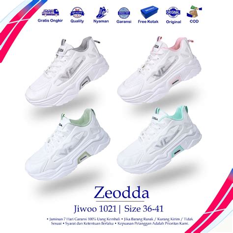 Jual Zeodda Jiwoo Sepatu Sneakers Wanita Putih Bertali Kulit Sintetis