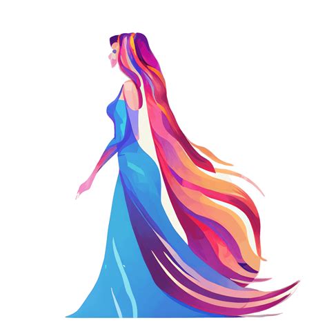 Princess Long Hair Long Dress Flowers Illustration · Creative Fabrica