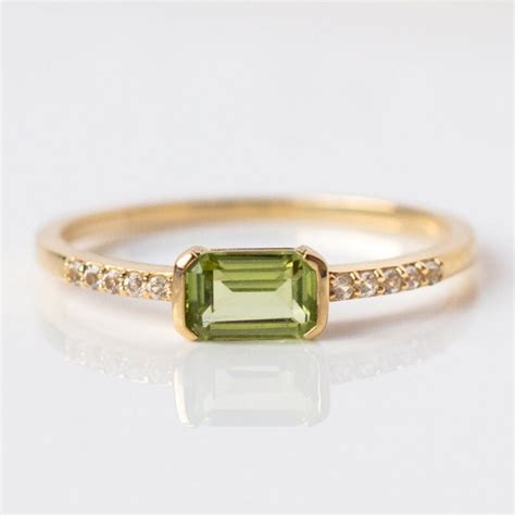 Baguette Peridot Ring Natural Peridot Ring 14k Solid Gold Etsy