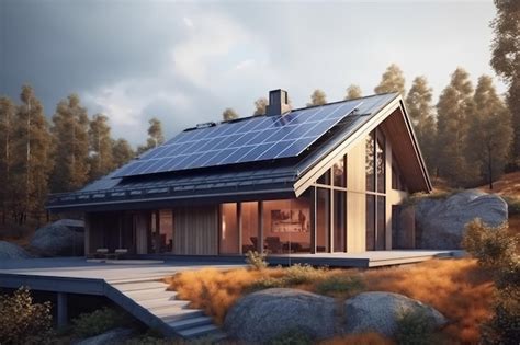 Premium Ai Image Sustainable Home With Solar Panels On Roof Generative Ai