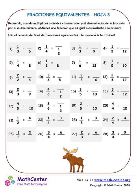 Tercer Grado Hojas De Trabajo Equivalencia De Fracciones Math Center