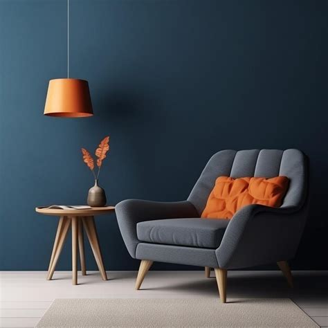 Premium AI Image | A blue wall with a lamp and a chair in the corner.