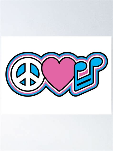 Peace Love Music Symbols Poster By Lisann Redbubble