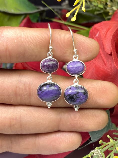 Natural Charoite Earring Sterling Silver Earring Gemstone Earring