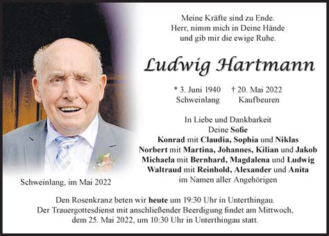 Traueranzeigen Von Ludwig Hartmann Augsburger Allgemeine Zeitung