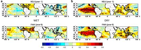 Tropical Ocean Sst Anomalies °c In A The Five Wettest And B The