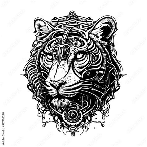 Fierce And Majestic Tiger Logo Depicted In A Steampunk Style With