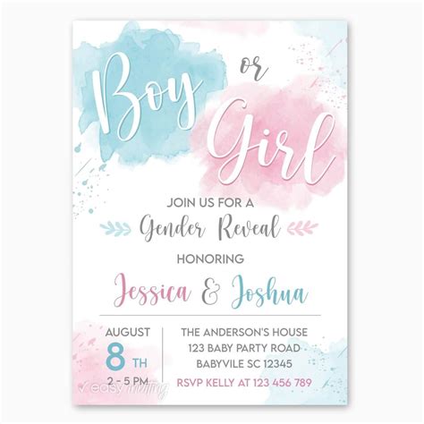 Modern Watercolor Gender Reveal Invitation Print Me Pretty Simple