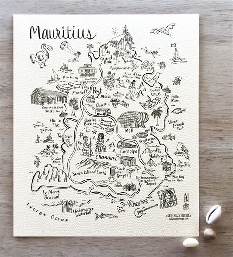 Illustrated Hand Drawn Map of Mauritius Black and White | Etsy UK