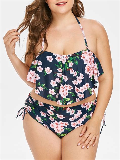 Plus Size Print Halter Overlay Bikini Set Bikini Set High Waist Plus