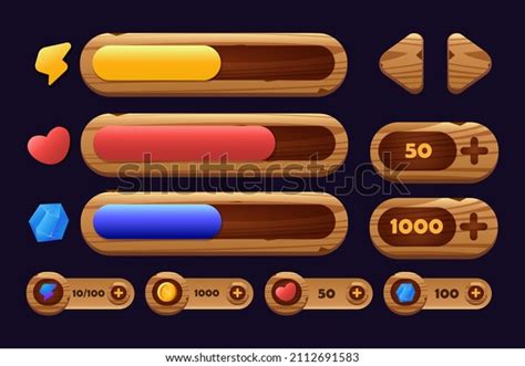 Wooden Game Buttons Cartoon Menu Interface Stock Vector Royalty Free