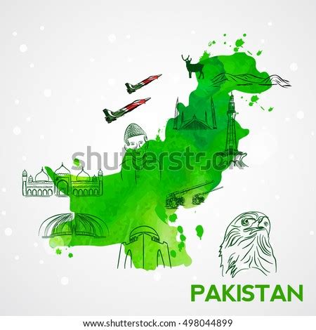 Illustration Pakistans Map Famous Landmarks Monuments Stock Vector