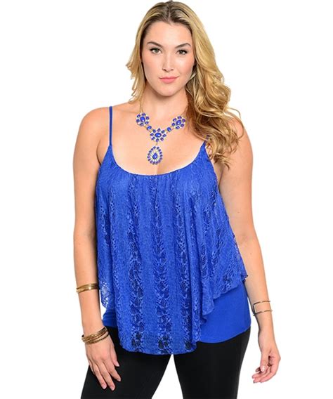 Womans Plus Size Sexy Royal Blue Lace Spaghetti Strap Tank Top 1xl 2xl