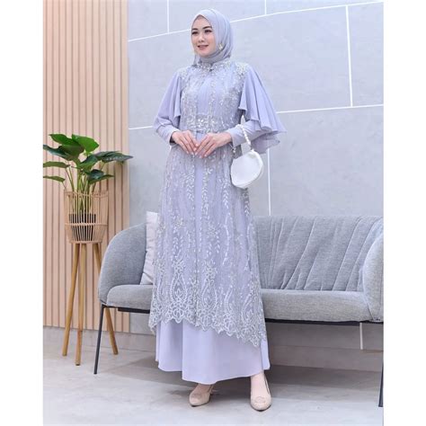 Jual Vallina Outfit Clarisa Maxy Dress Brokat Outer Pisahan Gamis