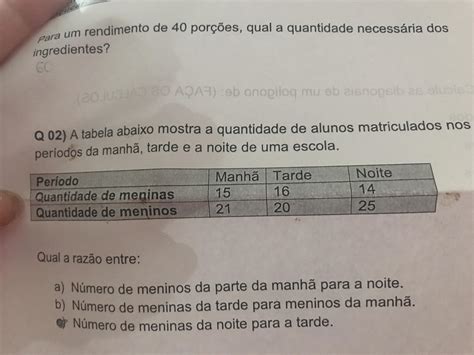 A Tabela Abaixo Mostra A Quantidade De Alunos Matriculados Nos Períodos Da Manhãtarde E à Noite