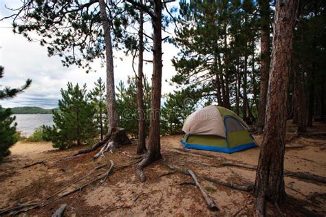 Tent Camping Campsite In The Woods Off The Beach Royalty Free Stock ...