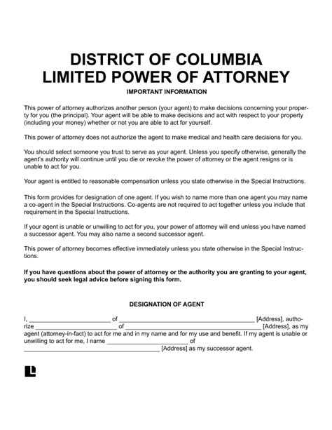 Free Washington D C Power Of Attorney Forms Pdf Word