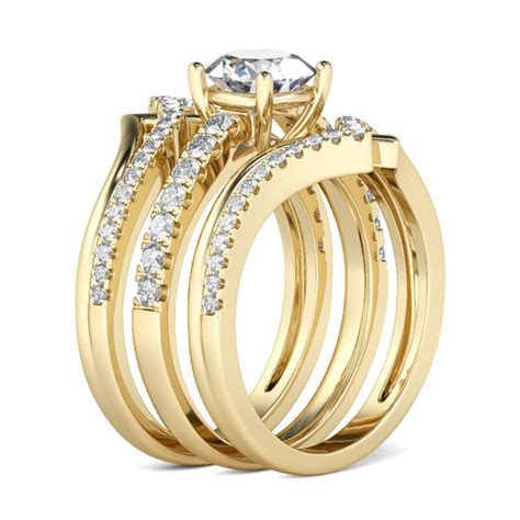 Jeulia Gold Tone Interwoven Round Cut Sterling Silver Pc Ring Set