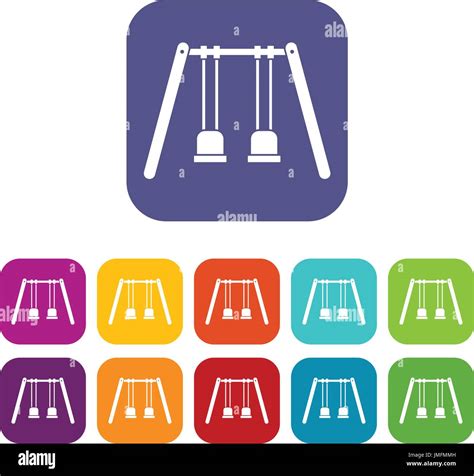 Wooden Swings Hanging On Ropes Icons Set Stock Vector Image And Art Alamy