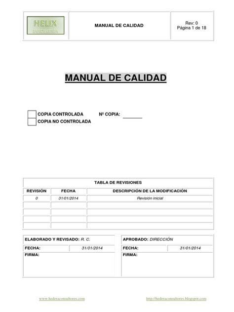 Ejemplo Manual De Calidad Iso 9001 Gestión De La Calidad Sistema De