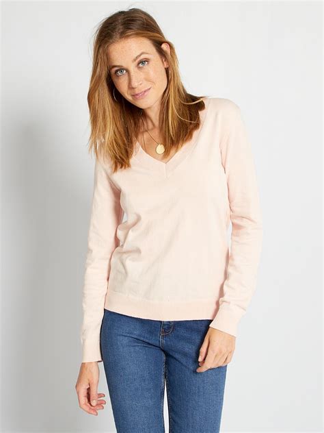 Pull Basique Col V Rose Clair Kiabi 10 00