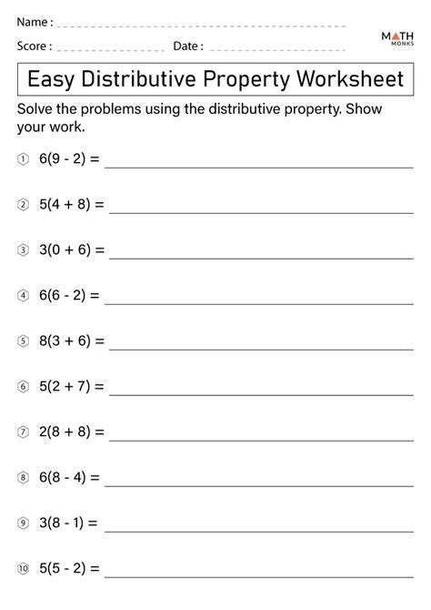 Easy Distributive Property Worksheets