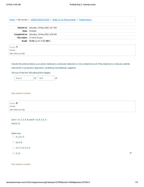 Descrite Prefinal Quiz Attempt Review Home My Courses Ugrd Cs