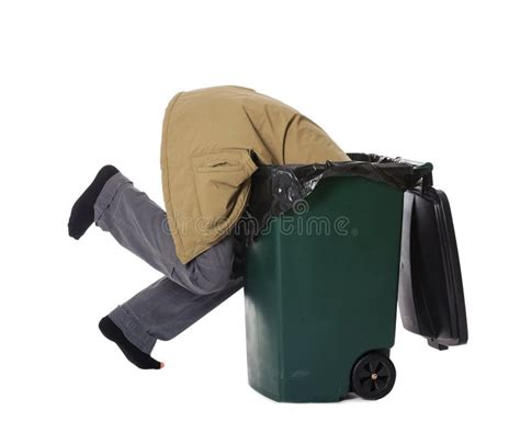 Poor Homeless Man Digging In Trash Bin Isolated Stock Image Image Of