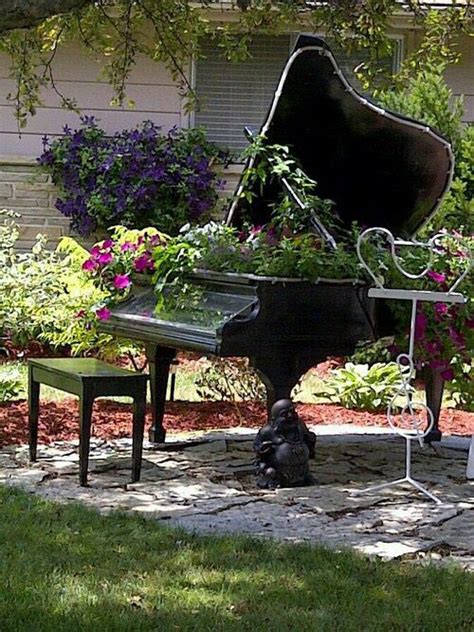 Piano With Plants In Garden Old Pianos Piano Container Gardening