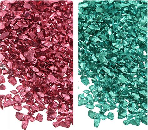 Uxcell 2 Colors Crushed Glass Chips 1 4mm Irregular Glitter Metallic Color Glass