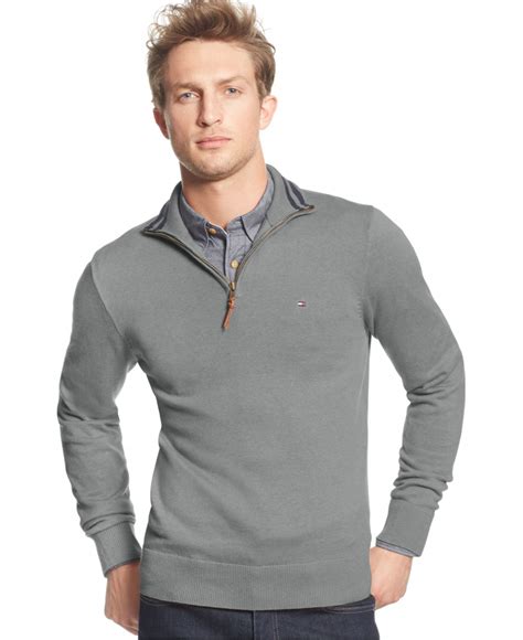 Tommy Hilfiger Signature Solid Quarter Zip Sweater In Gray For Men Lyst