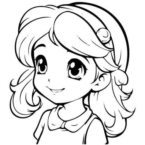 Premium Vector | Cute girl face vector character coloring page design