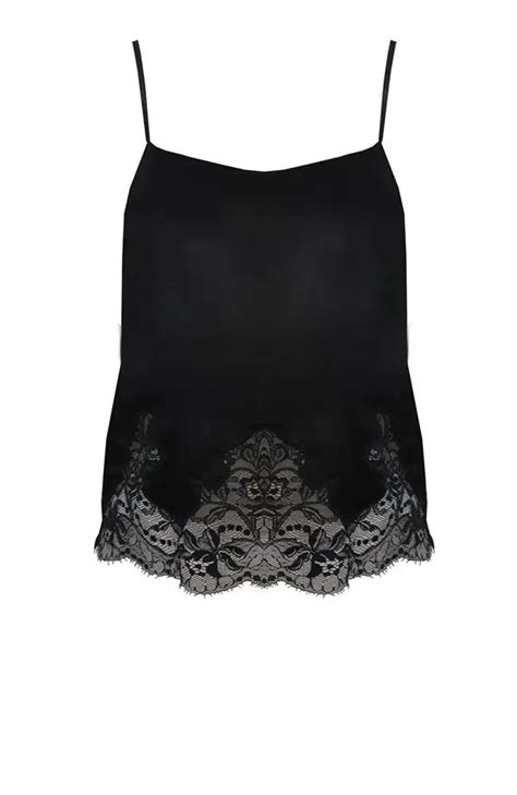 Fleur Of England Signature Black Lace Silk Camisole Sheer