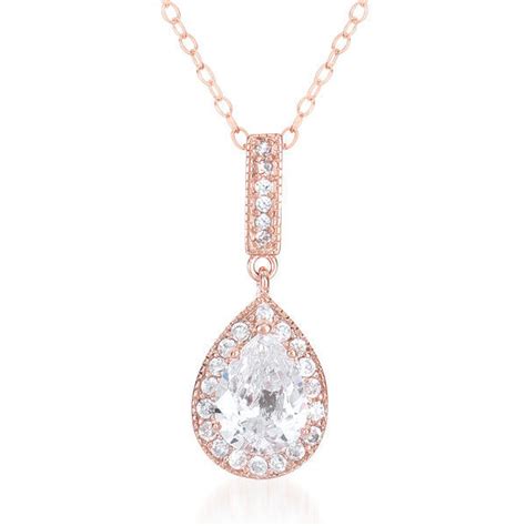 Womens Sterling Silver 14k Rose Gold Plated Pear Cubic Zirconia Halo